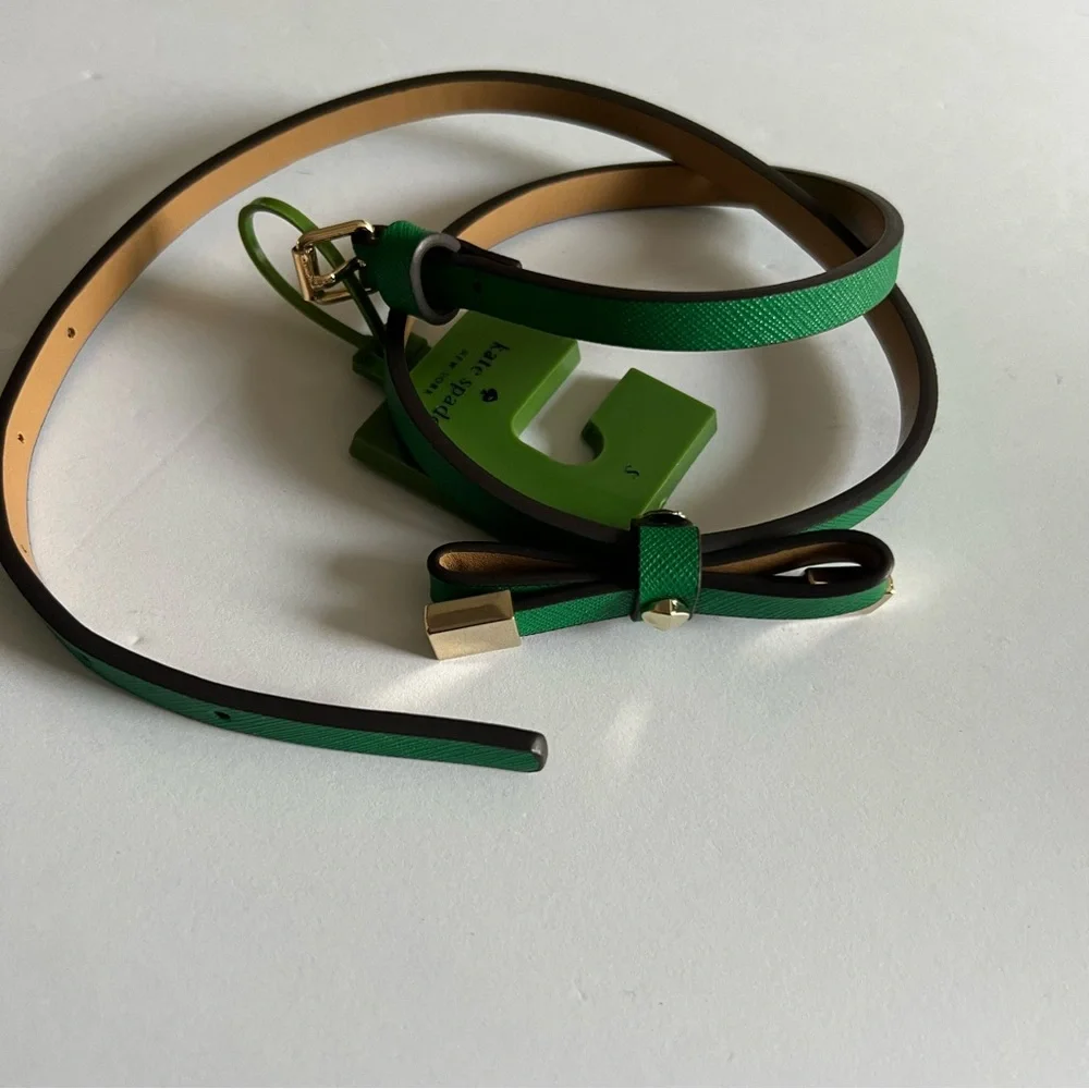 KATE SPADE SKINNY BOW FRONT SAFFIANO LEATHER BELT GREEN SIZE SMALL NWT
